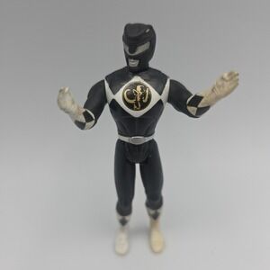 Vtg 90's Mighty Morphin Power Rangers Black Ranger 4" Action Figure - 1995 Saban
